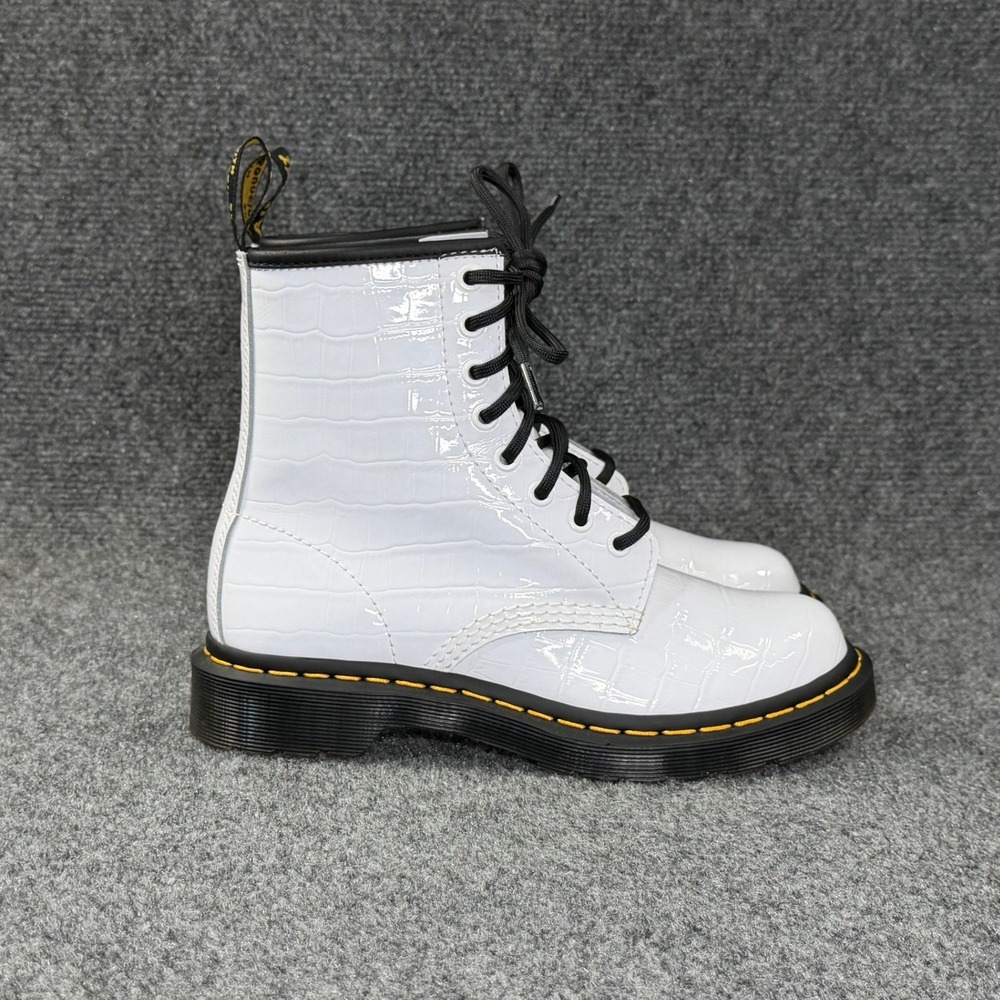 Dr. Martens 1460 Boots Women's 6 White Patent Croc Emboss Leather Retro Combat
